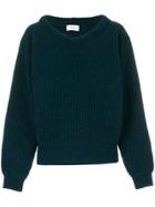 Lemaire Wide V-neck Sweater - Blue