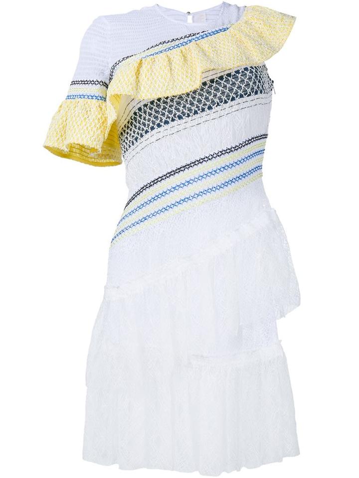 Peter Pilotto 'octave' Asymmetric Ruffle Dress, Women's, Size: 12, White, Silk/cotton/polyamide/polyurethane