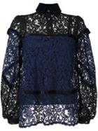 Sacai Lace Panelled Blouse, Women's, Size: 3, Blue, Cupro/rayon/cotton/cotton