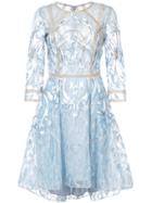 Marchesa Notte Floral Embroidered Mesh Dress - Blue