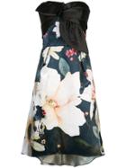 Marchesa Notte Draped Floral-print Corset Dress - Blue
