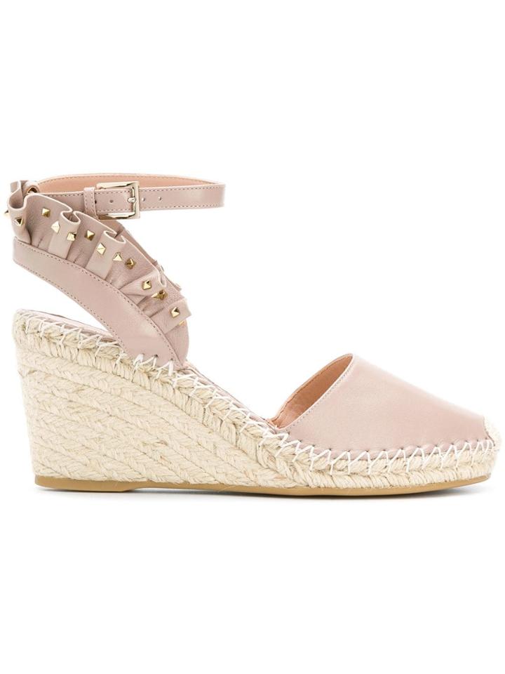 Valentino Valentino Garavani Rockstud Ruffled Wedge Espadrilles - Nude