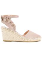 Valentino Valentino Garavani Rockstud Ruffled Wedge Espadrilles - Nude