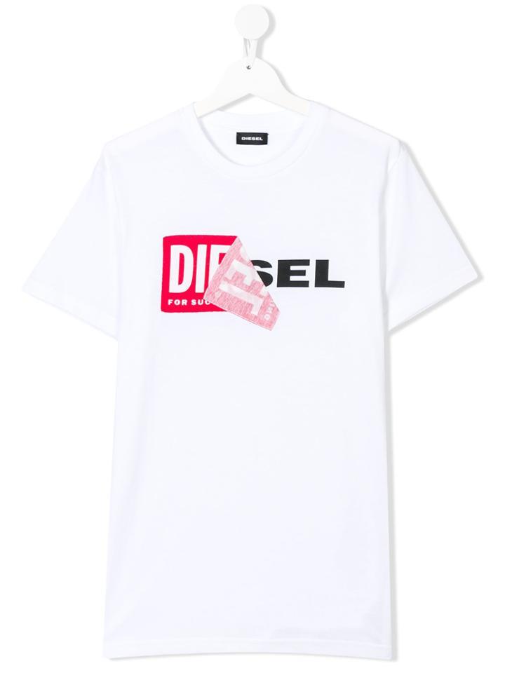 Diesel Kids Teen Peeled Logo Print T-shirt - White