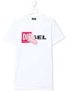Diesel Kids Teen Peeled Logo Print T-shirt - White