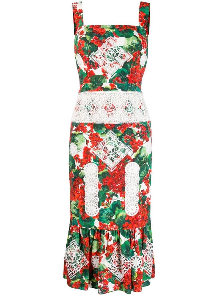 Dolce & Gabbana Hydrangea Print Lace Detailed Dress - Red