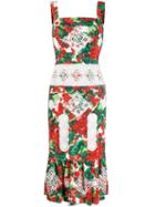 Dolce & Gabbana Hydrangea Print Lace Detailed Dress - Red