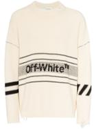 Off-white Logo Intarsia Distressed Cotton-blend Jumper