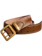 Burberry Topstitched House Check And Leather Belt - Brown