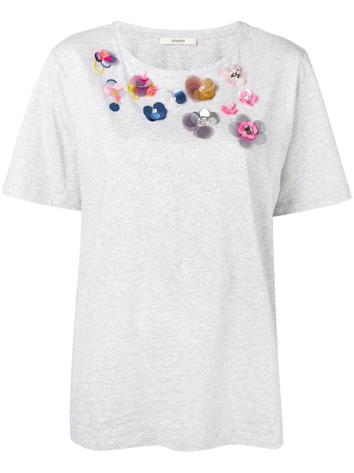 Odeeh Flower Embellished T-shirt - Grey