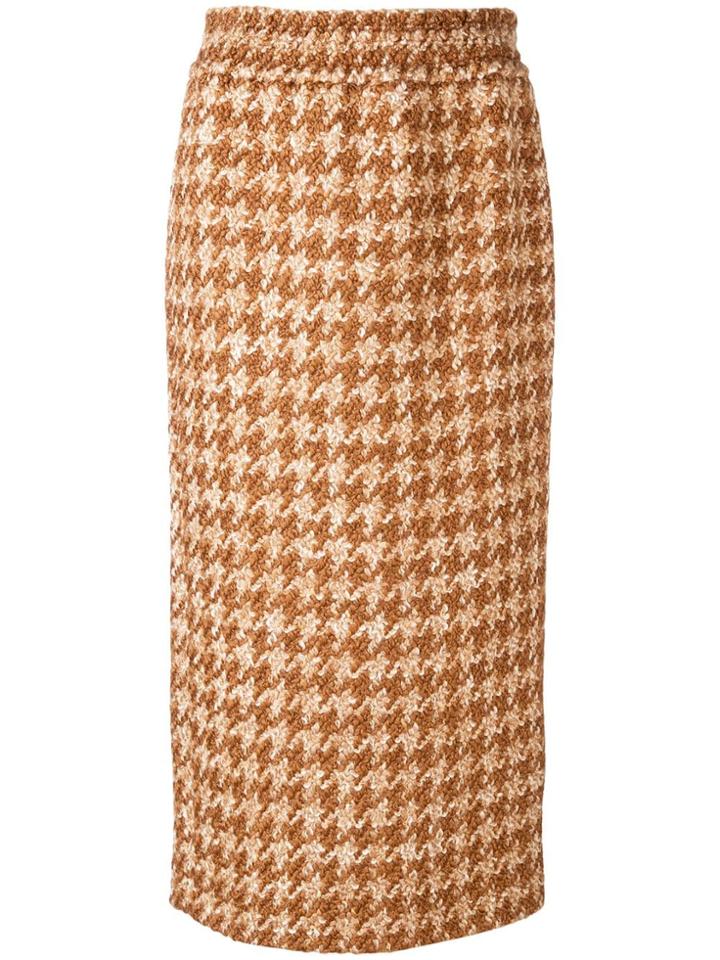 Miu Miu Houndstooth Tweed Pencil Skirt - Nude & Neutrals