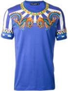 Dolce & Gabbana Chinese Dragon Print T-shirt, Men's, Size: 52, Blue, Cotton