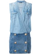 Balmain - Panel Mini Dress - Women - Cotton/spandex/elastane - 36, Blue, Cotton/spandex/elastane