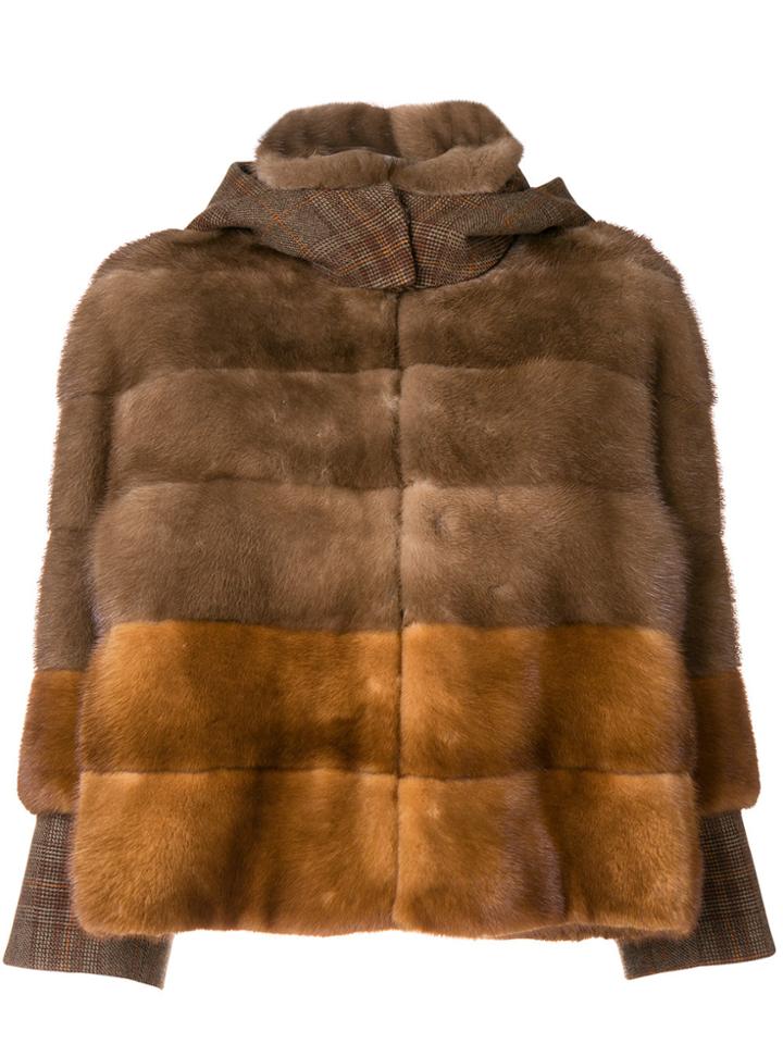 Blancha Hooded Fur Coat - Brown