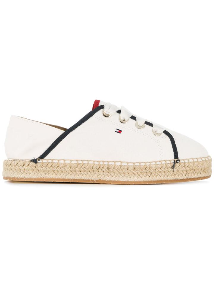 Tommy Hilfiger Raffia Sole Lace-up Sneakers - White