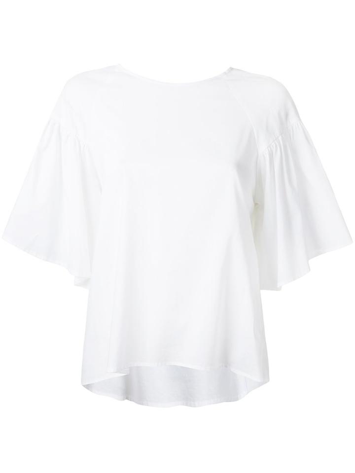 Muveil Flared Ruffled Blouse, Women's, Size: 38, White, Cotton/tencel