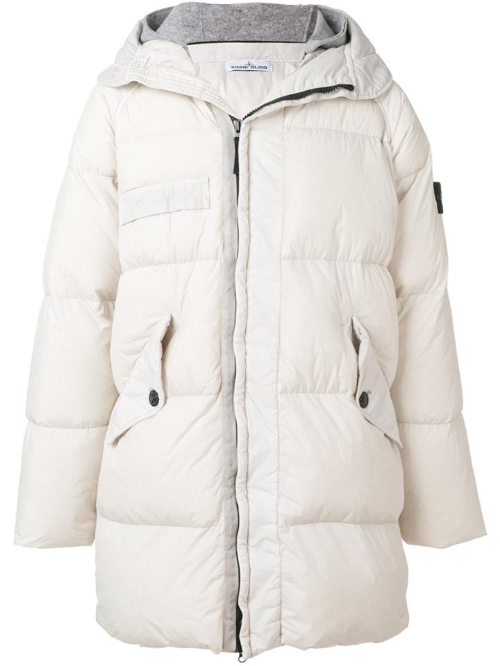 Stone Island Hooded Puffer Coat - White