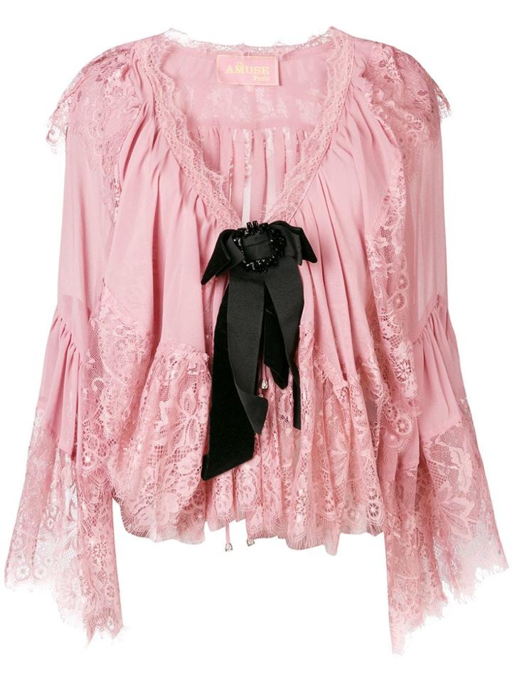 Amuse Ruffled Lace Blouse - Pink