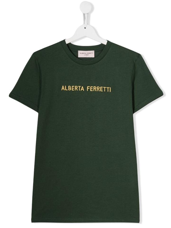 Alberta Ferretti Kids Teen Embroidered Logo T-shirt - Green