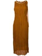 Nina Ricci Plissé Pleated Frayed Edge Dress, Women's, Size: 40, Yellow/orange, Silk