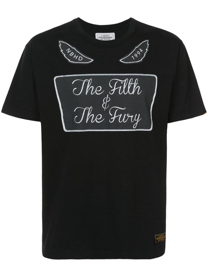Neighborhood Chest Slogan T-shirt - Black