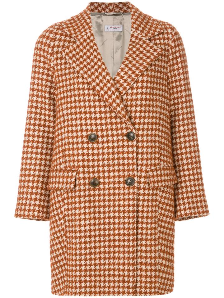 Alberto Biani Houndstooth Pattern Coat - Yellow & Orange