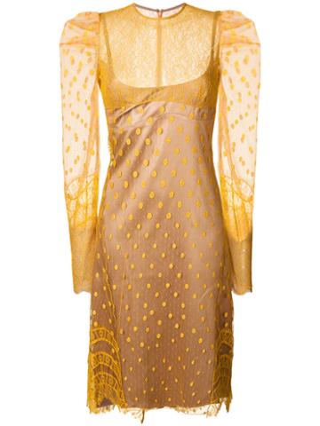 Nina Ricci - Puffy Sleeves Semi-sheer Dress - Women - Polyamide - 38, Yellow/orange, Polyamide