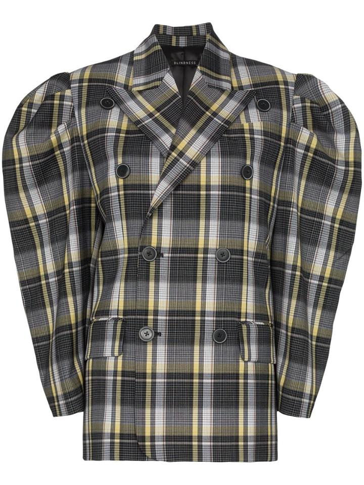 Blindness Tartan Check Puff Sleeve Blazer - Black