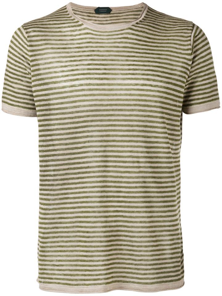 Zanone Knitted Striped T-shirt, Men's, Size: Xl, Green, Linen/flax