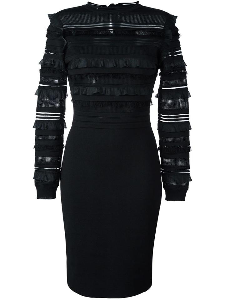 Oscar De La Renta Fitted Ruffle Trim Dress - Black