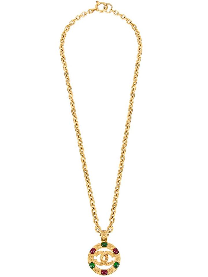 Chanel Vintage Cc Logo Medallion Pendant Necklace, Women's, Metallic