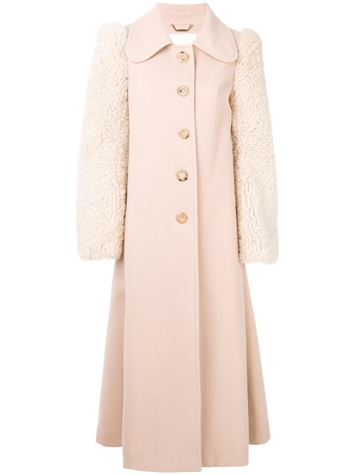 Chloé Shearling Sleeved Coat - Nude & Neutrals
