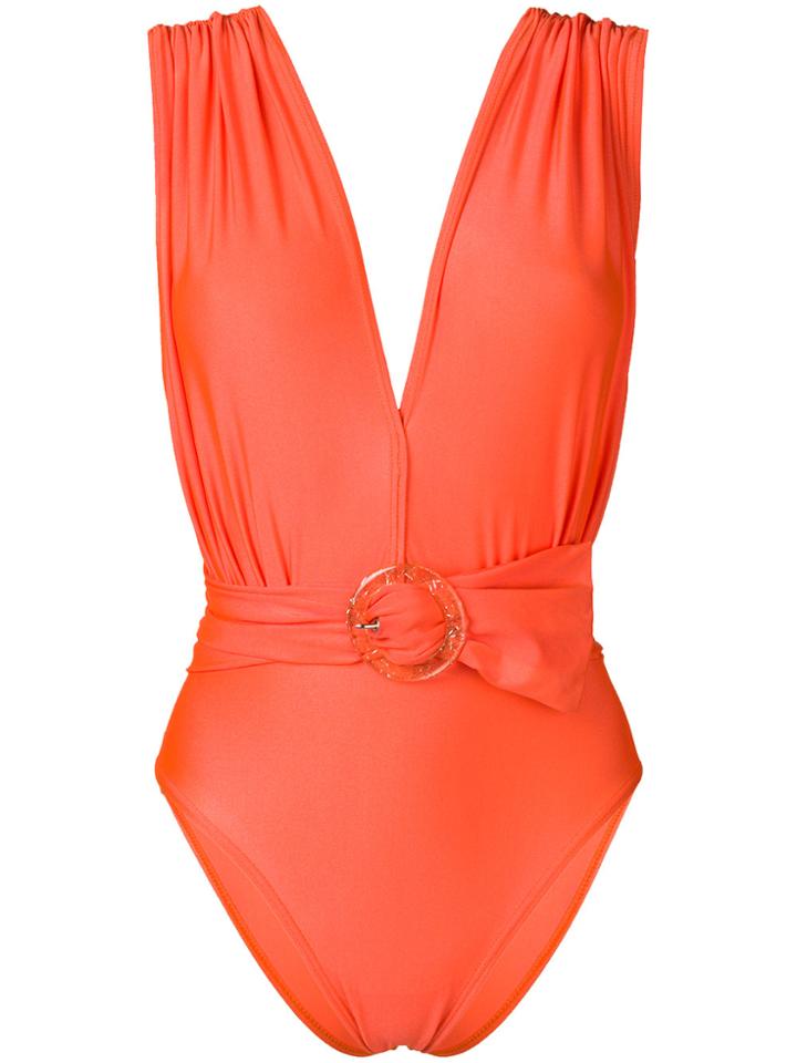 Jean Louis Scherrer Vintage 80's Belted Swimsuit - Yellow & Orange