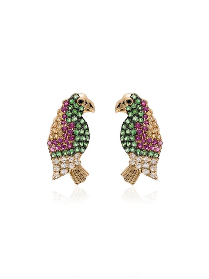Yvonne Léon Multicoloured Parrot Sapphire And Gold Earrings -