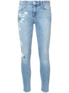 7 For All Mankind Hand-painted Floral Print Skinny Jeans - Blue