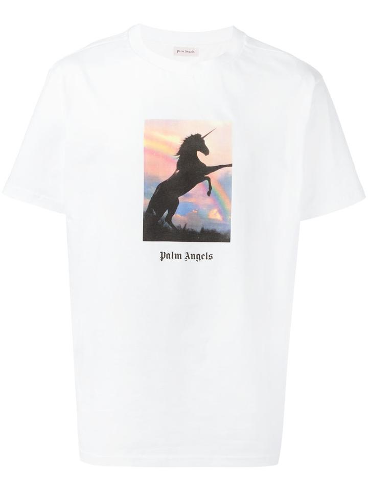Palm Angels Unicorn Print T-shirt, Men's, Size: Large, White, Cotton