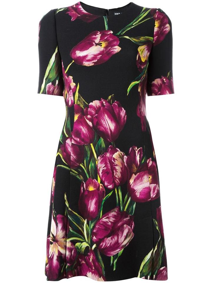 Dolce & Gabbana Tulip Print Dress, Women's, Size: 38, Black, Silk/spandex/elastane/wool