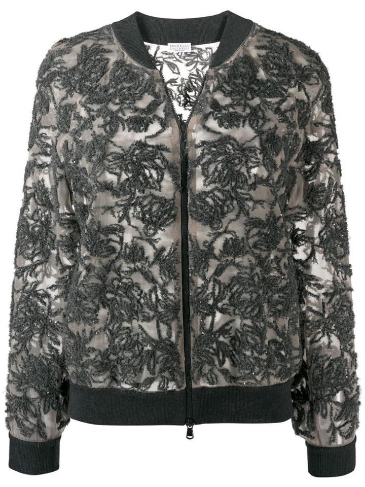 Brunello Cucinelli Dazzling Floral Bomber Jacket - Neutrals