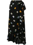 Ganni Floral Wrap Skirt - Black