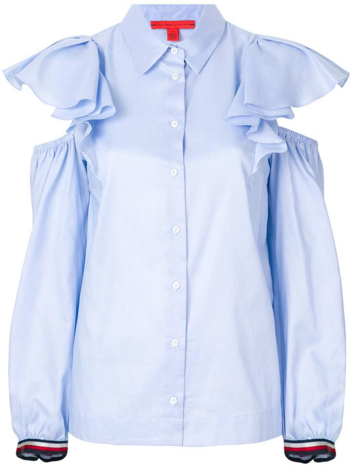 Tommy Hilfiger Ruffled Cold Shoulder Shirt - Blue