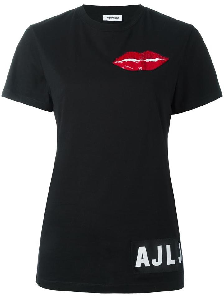 Au Jour Le Jour Lips Patch Shortsleeved Sweatshirt, Women's, Size: 42, Black, Cotton/polyester/pvc