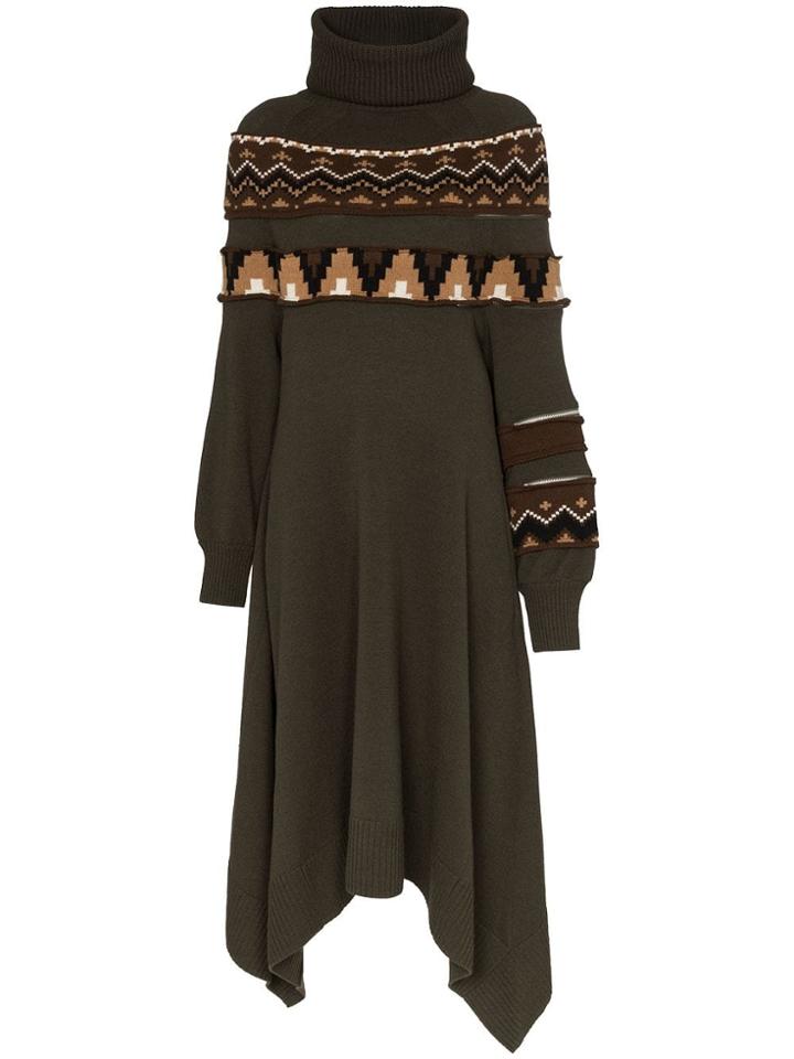 Sacai Panelled Zip-off Argyle Knit Dress - Green