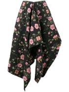 Preen By Thornton Bregazzi Asymmetric Draped Floral Skirt - Black
