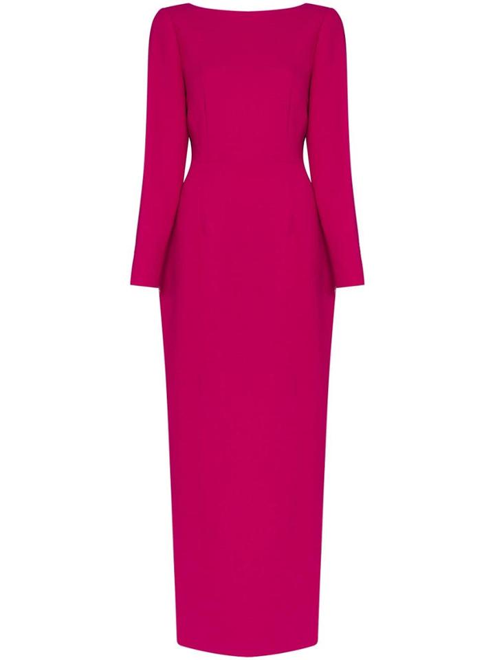 Rebecca De Ravenel Fitted Crepe Long Dress - Pink