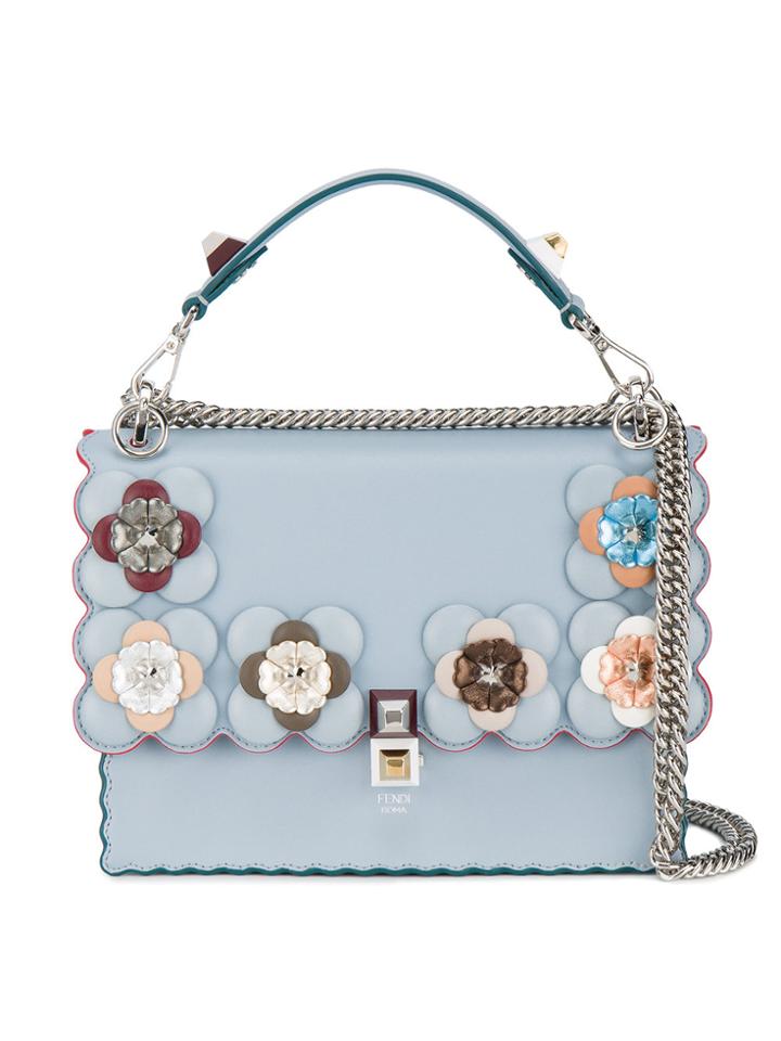 Fendi Medium Floral Embellished Kan I Handbag - Blue
