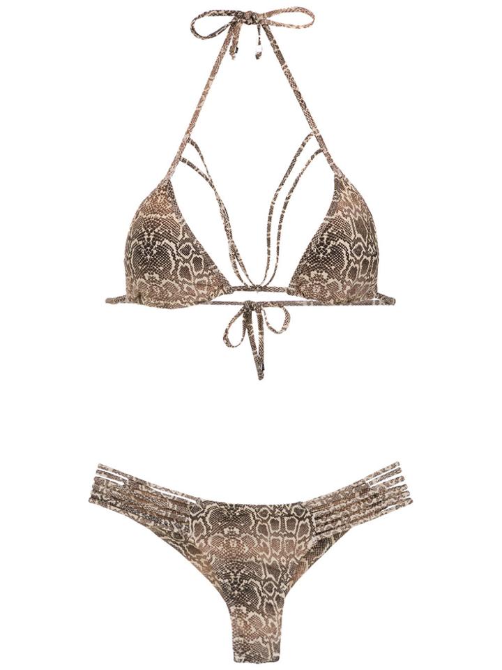 Amir Slama Printed Triangle Top Bikini Set - Brown