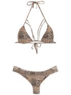 Amir Slama Printed Triangle Top Bikini Set - Brown