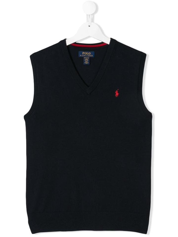 Ralph Lauren Kids Teen V-neck Knit Vest - Blue