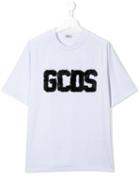 Gcds Kids Teen Faux-fur Logo Print T-shirt - White