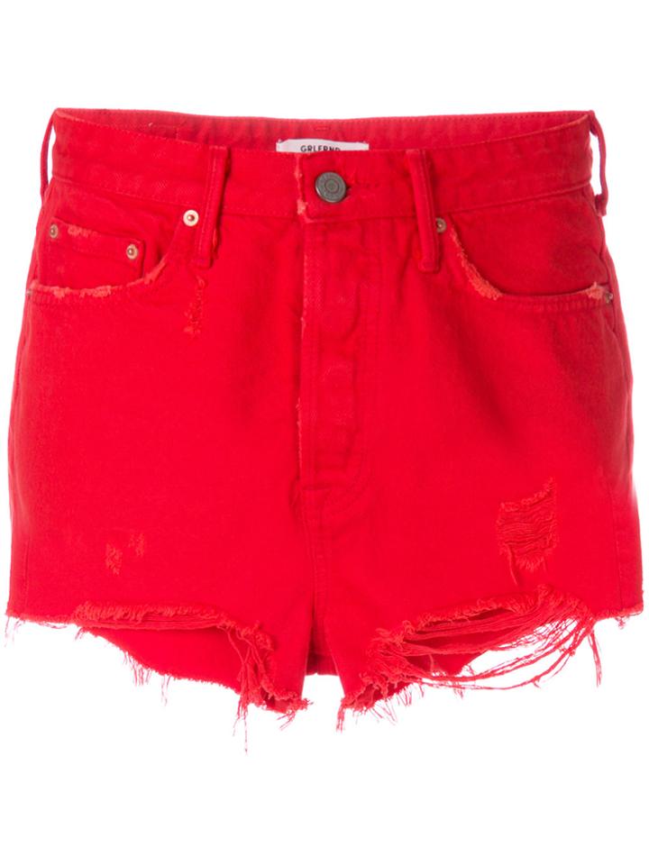 Grlfrnd Ripped Effect Denim Shorts - Red